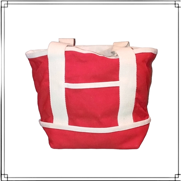 Red & Cream Mini Canvas Tote Bag 100% Cotton - Picture 2 of 8